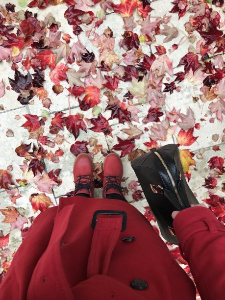 红色的外套和秋叶图片下载