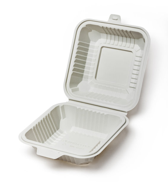 一个白色的食品盒，包装的汉堡，午餐，快餐，汉堡和三明治，与剪切路径隔离。图片下载