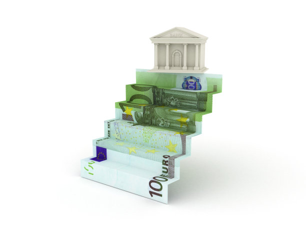 银行大楼的欧元纸币楼梯- 3D渲染图片下载