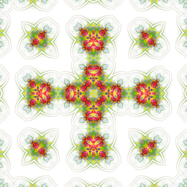 绿色的红色几何装饰瓷砖孤立在白色的背景图片下载