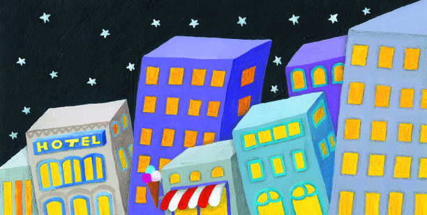 夜晚城市的插图图片下载