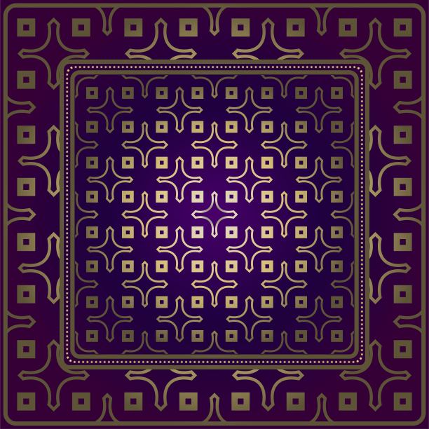 几何装饰装饰。对称模式。采购产品印花大手帕，披肩，台布，织物时尚，围巾，设计。紫色，金色图片下载