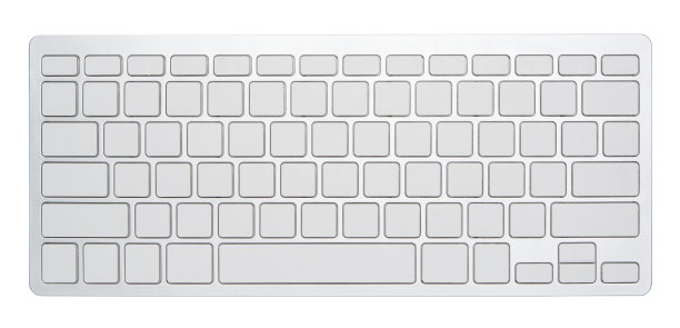 空白银色电脑键盘，空78个键为你的想法，孤立在白色背景。图片下载