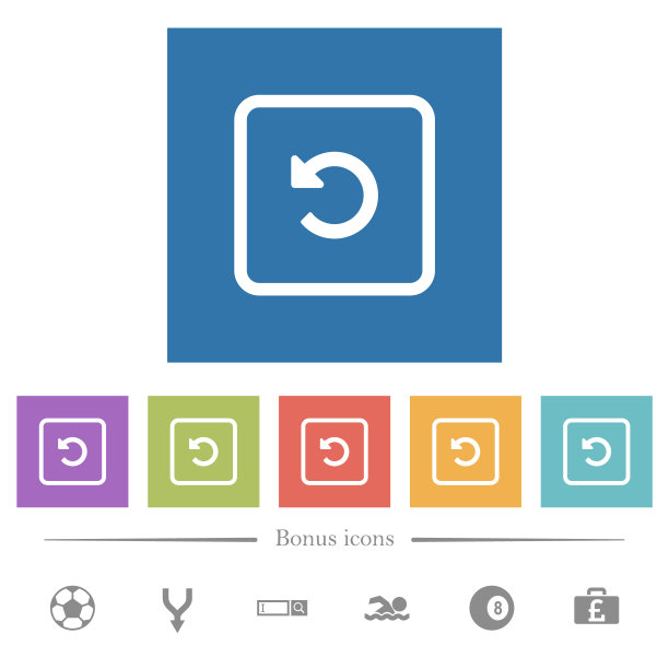 在方形背景中向左旋转对象的白色图标图片下载