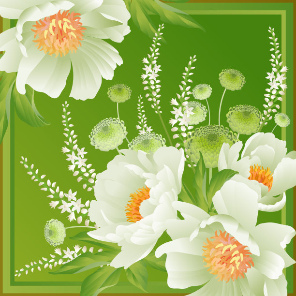 框饰以牡丹花束。图片下载