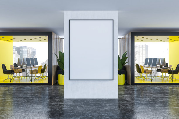 两间黄色办公室和海报图片下载