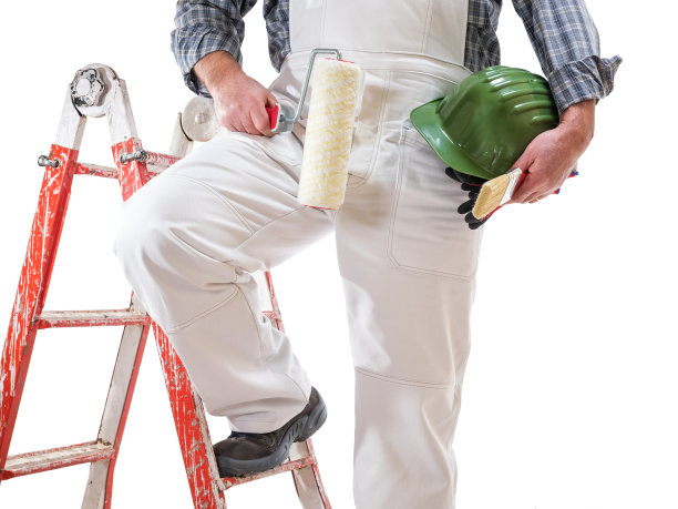 专业的房屋油漆工隔离在白色背景上图片下载