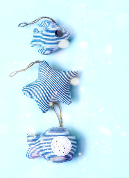 一套装饰纺织玩具在一个海洋风格，手工。图片下载
