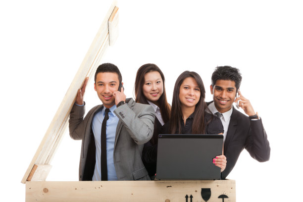 快乐年轻的商务人士，概念拍技术，货，货运，创业，定制图片下载