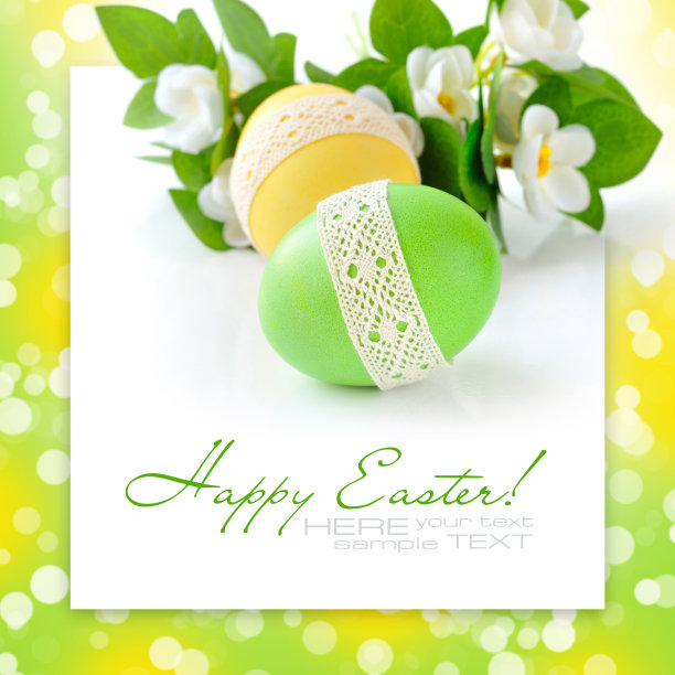 白色背景上的彩色复活节彩蛋(附示例文本)图片下载