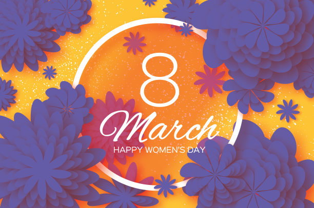 蓝剪纸。3月8日。折纸妇女节。圈框架。空间的文本图片下载