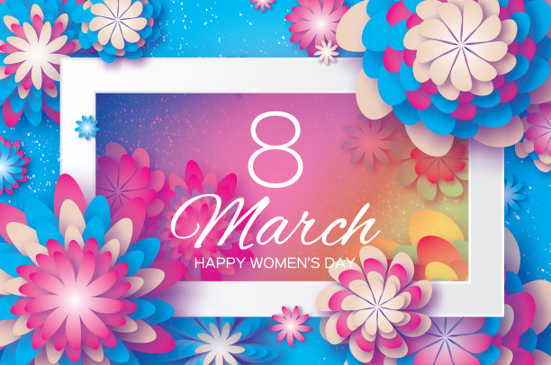 3月8日。折纸妇女节。矩形框架。空间的文本图片下载