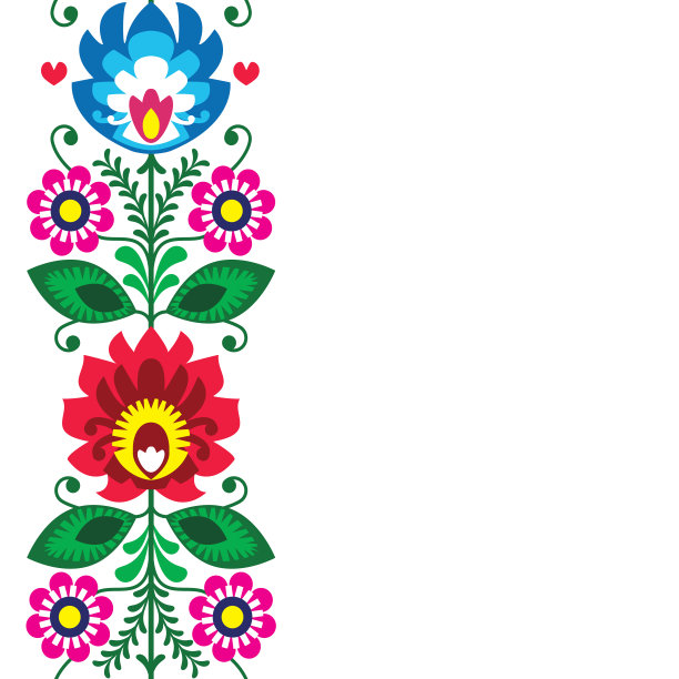 民间艺术矢量贺卡或请柬-波兰传统图案与鲜花-威西南基洛维奇图片下载