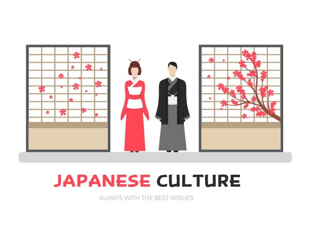 日本人以文化服饰矢量插图符号为对象。平面图标风格的概念设计图片下载