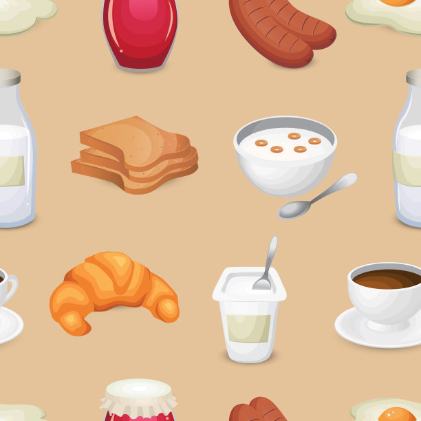 早餐菜单无缝矢量模式。图片下载