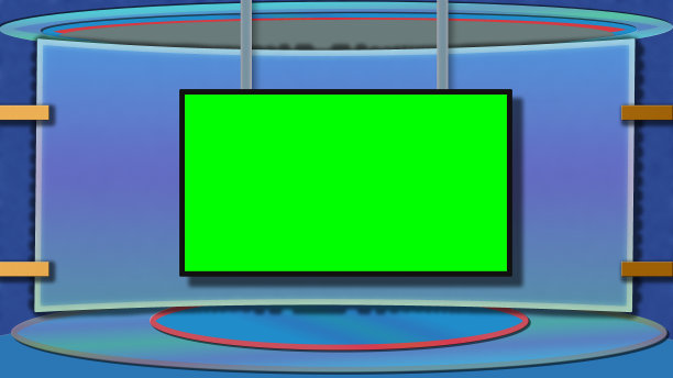 蓝色主题的电视演播室背景与绿幕图片下载