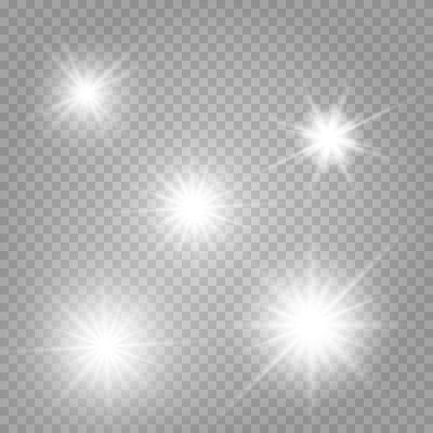 明星。白色发光的光在透明的背景上爆炸。图片下载