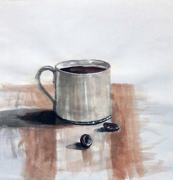 桌上放着咖啡豆和一杯咖啡图片下载