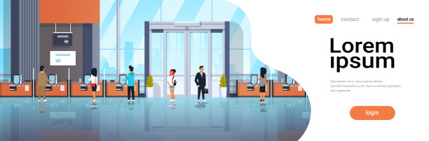 人们使用自助柜员机，支付终端，Windows，金融操作概念，银行设备，现代银行办公室内水平复制空间图片下载