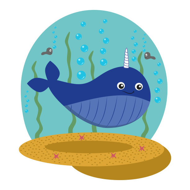 sea ​​background with whale unicorn-childish illustration图片下载