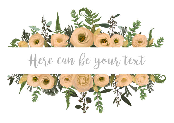 矢量插图的框架与森林蕨类，黄杨木和桉树，布鲁尼亚和花的绿叶奶油。婚礼请柬，贺卡，横幅，证书和标签的图案图片下载