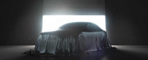 展示用黑布覆盖的汽车。三维渲染图片下载
