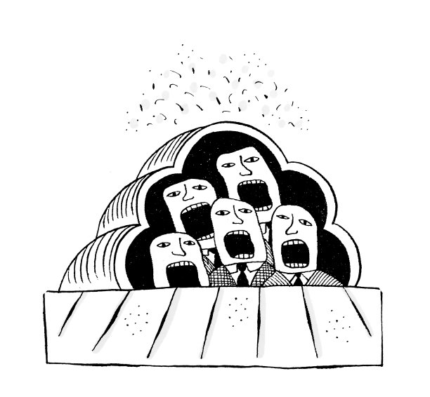 一个隔间里有很多尖叫的提词器。素材图片