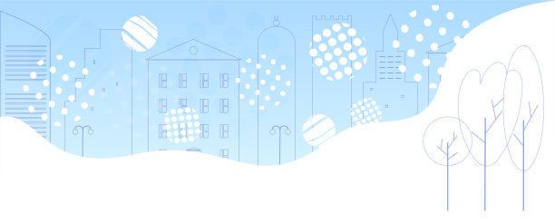 冬天的城市。现代化的房屋，篱笆，树木。梦幻小镇背景模板图片下载