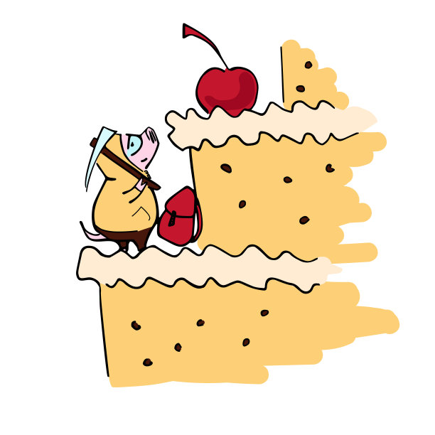 拟人化卡通小猪登山家和甜蛋糕图片下载