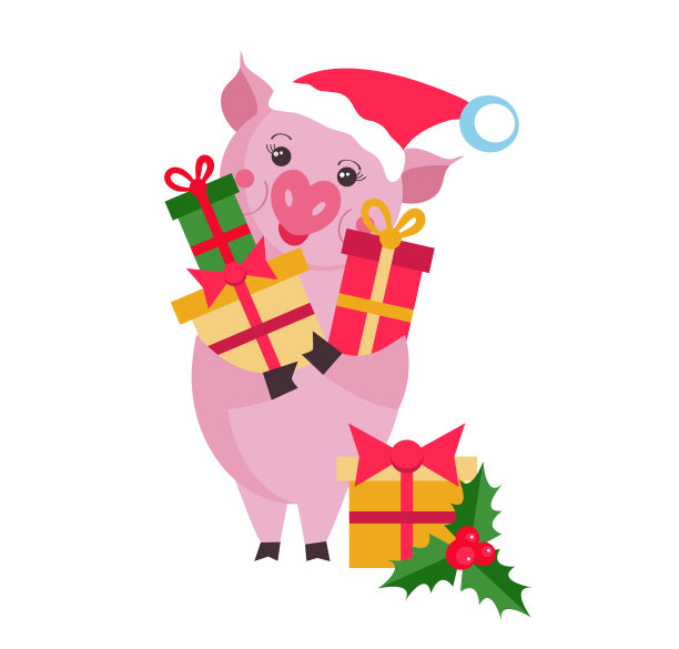 带礼物的可爱猪图片下载
