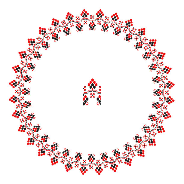 绣品不错，喜欢乌克兰族手工挑花图案。民族风格的圆形装饰，颜色为红色和黑色素材图片