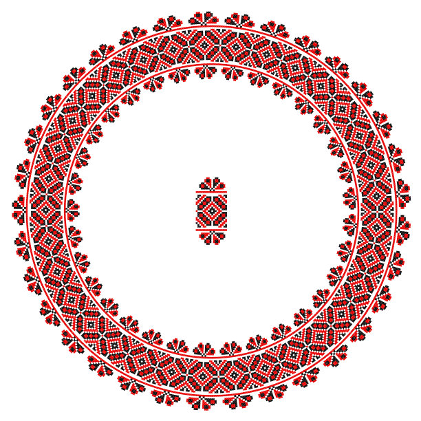 绣品不错，喜欢乌克兰族手工挑花图案。民族风格的圆形装饰，颜色为红色和黑色素材图片