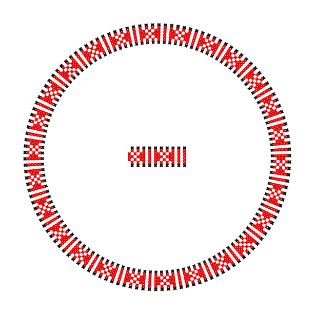 绣得好像手工十字绣的乌克兰民族图案。圆形装饰，民族风格，红色和黑色图片下载