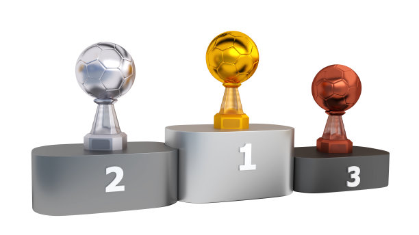 手球金、银、铜奖杯领奖台正面图图片下载