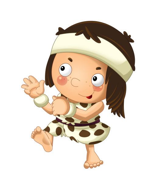 卡通场景与快乐的穴居人野蛮战士在白色的背景图片下载