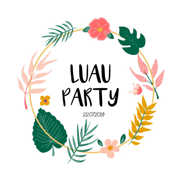 鸡尾酒圈邀请用花、叶。夏威夷宴会模板图片下载