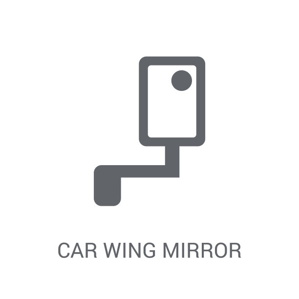 汽车后视镜图标。新潮的汽车后视镜标志概念从汽车零部件的白色背景图片下载