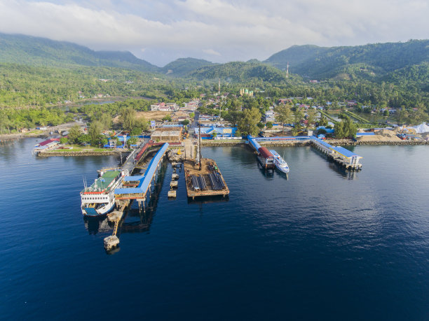 鸟瞰图渡轮港(巴罗汉港)在沙邦图片下载