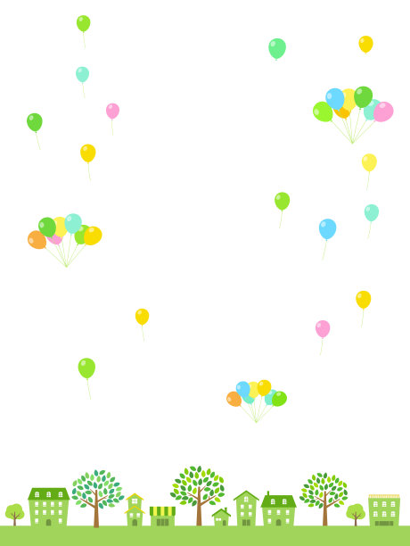 绿色的城市景观和气球图片下载