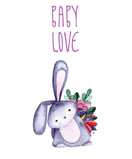 手绘字母短语宝宝爱和水彩可爱的鸟和云图片下载