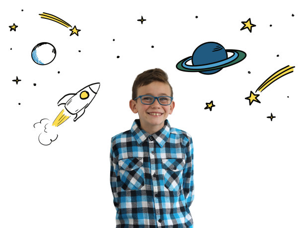 小男孩，孩子，微笑，快乐的想法，梦想，想象太空星星图片下载