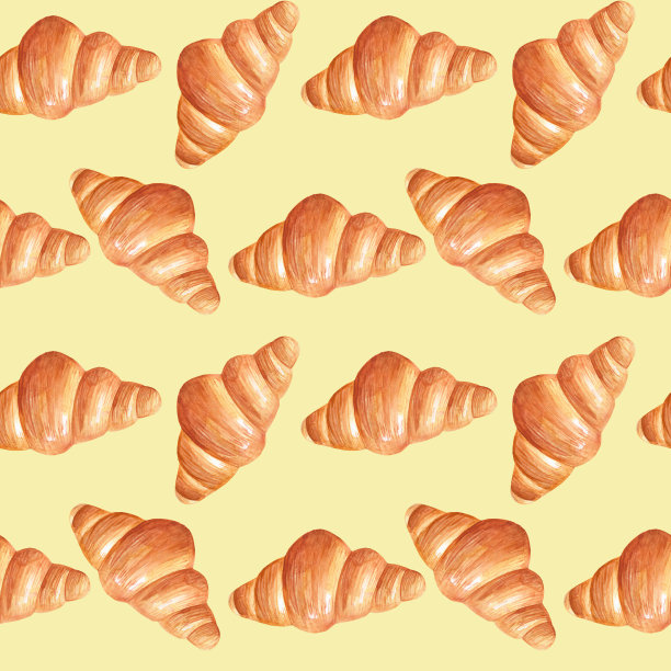 无缝图案的水彩甜点和糕点:羊角面包。图片下载