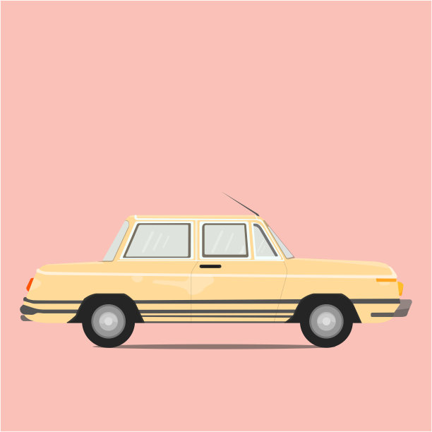 复古的淡黄色古董车库车70-80粉红色背景，复制空间为您的文本。平面设计矢量图图片下载