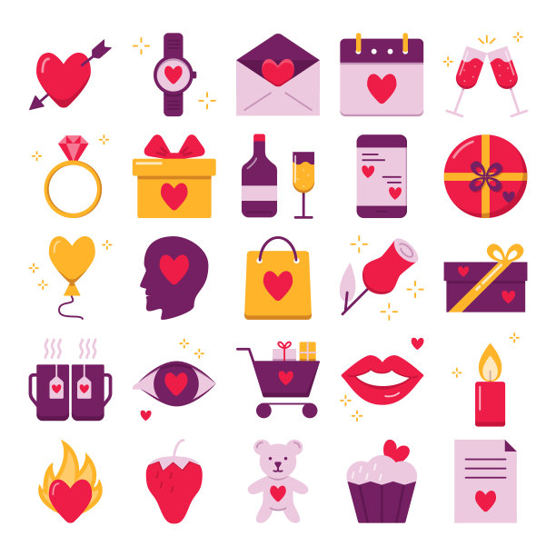 情人节图标设置在平坦的风格图片下载