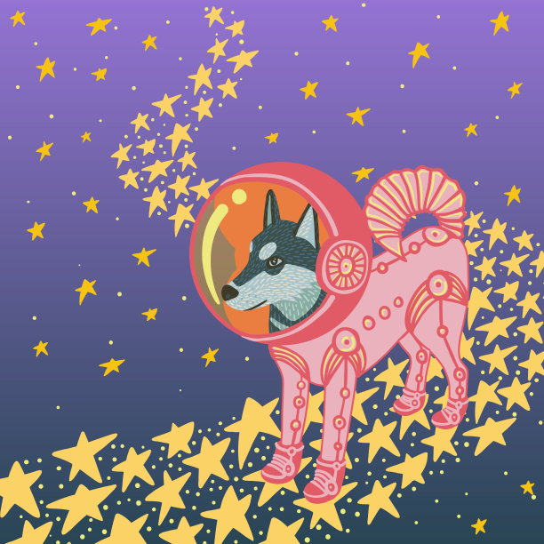 穿着粉红色太空服的哈士奇狗图片下载
