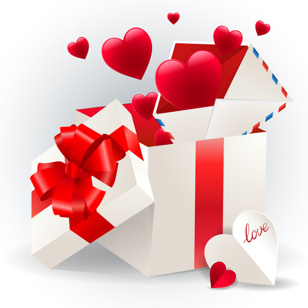 情人节矢量背景剪纸心节日礼品礼品盒。美丽的节日的背景图片下载