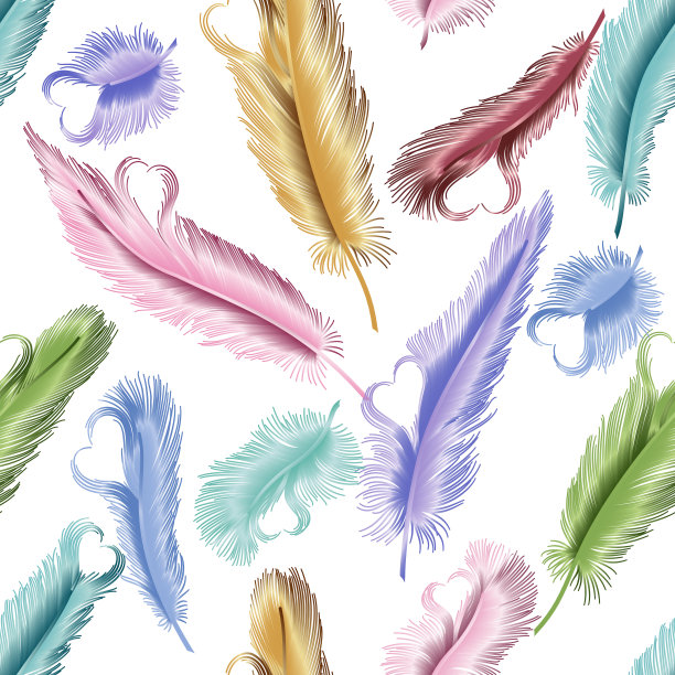 无缝图案与羽毛-心。图片下载