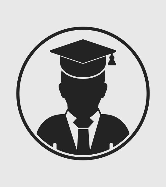 男研究生配置文件与长袍和帽子的图标。平面风格向量EPS。图片下载