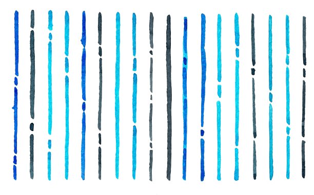 抽象的蓝色和黑色垂直线水彩手画孤立的白色背景。细节或特写笔触纹理。平面设计插图，艺术品或背景。图片下载