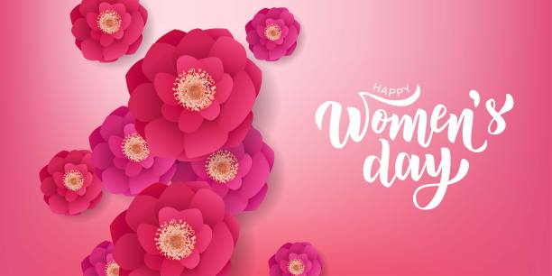 妇女节快乐，用美丽的鲜花手写文字。8 .三月问候书法设计。海报，卡片，横幅的模板。图片下载